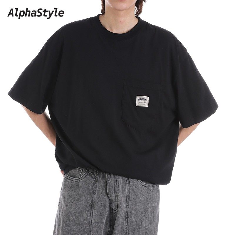 AlphaStyle夏季短袖口袋T恤男女