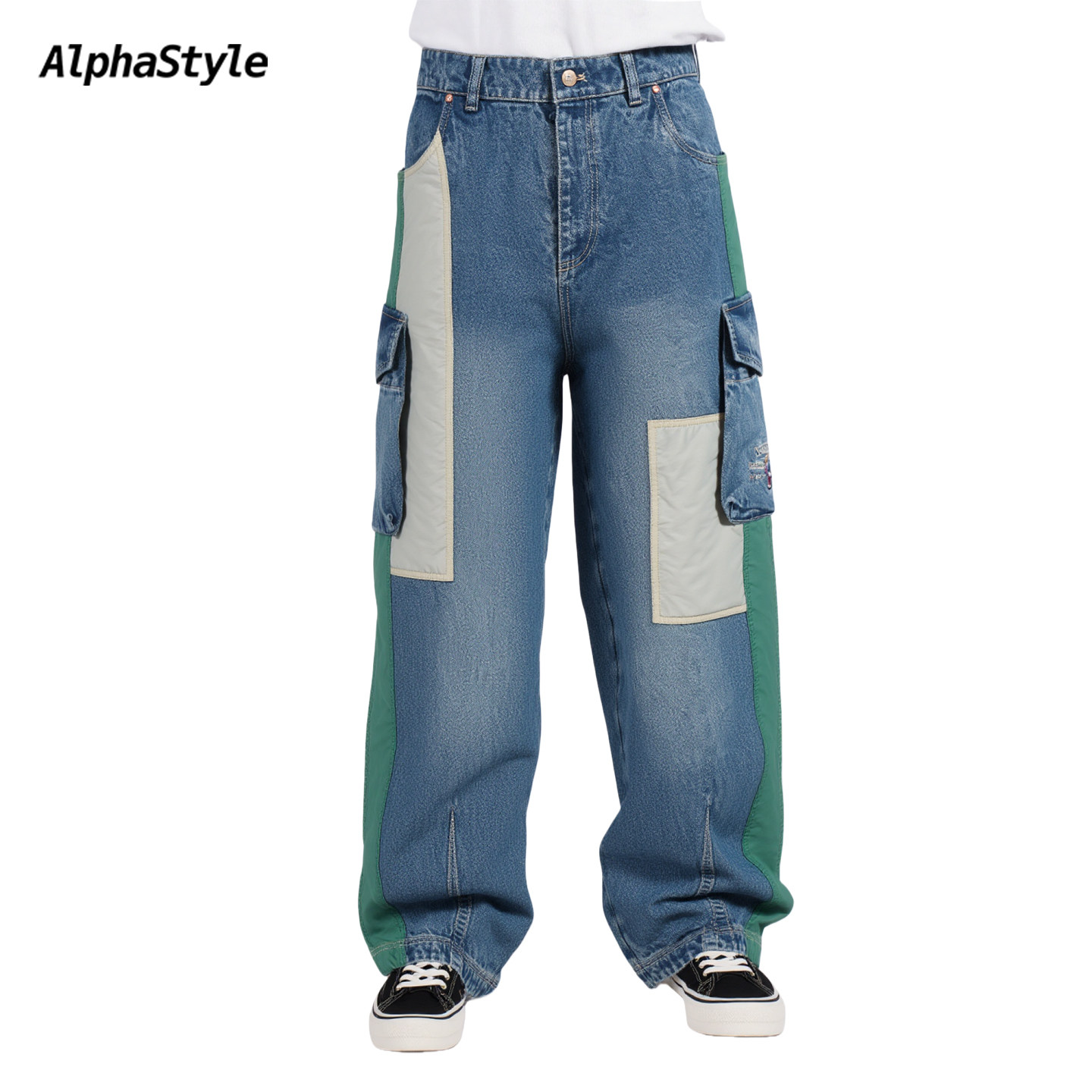 Alphastyle秋冬宽版工装牛仔长裤