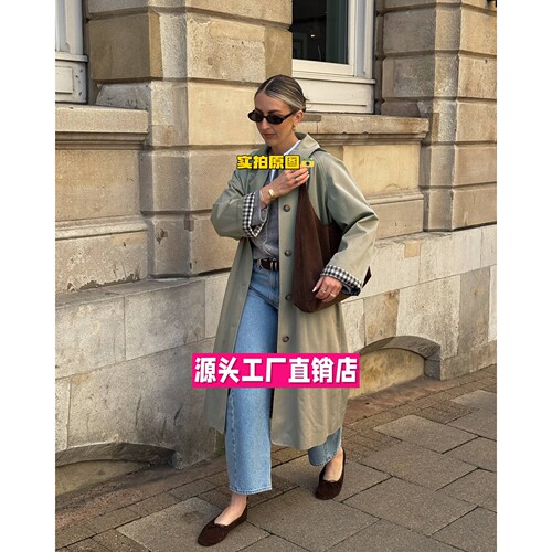 圣蒂博伦防晒衣欧美风衣外套女年新款春秋日系简约宽松小个子中长