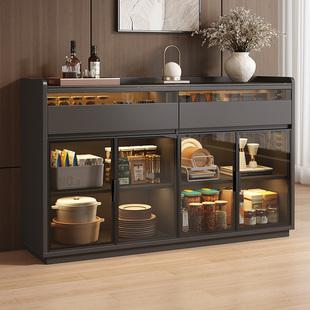 实木餐边柜靠墙一体玻璃储物柜客厅岩板茶水柜边柜厨房橱柜置物柜