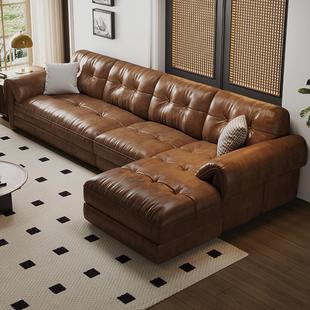 饰品真皮极简头层牛皮焦糖色复古直排贵妃客厅大象耳朵沙发拉车