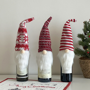 红酒酒瓶套圣诞老人圣诞装 饰品圣诞帽咖啡店民宿桌面摆件拍照道具