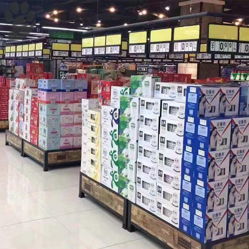 超市牛奶堆头展示架饮料促销台陈列架钢木地台货架礼品盒洗化地堆