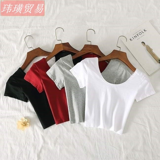 Summer new short crop top women white T-shirt women slim sex