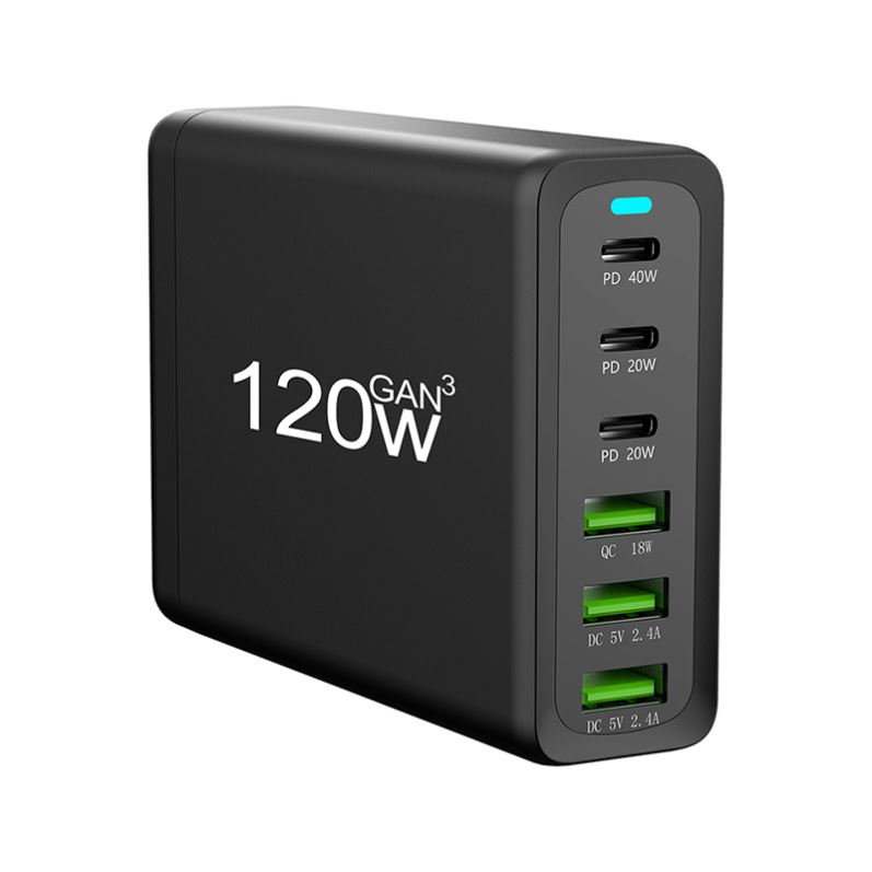 120W GaN Charger 6 Ports USB Type C PD Charger Quick Charge 3.0 USB Desktop Charger 120W氮化镓充电器