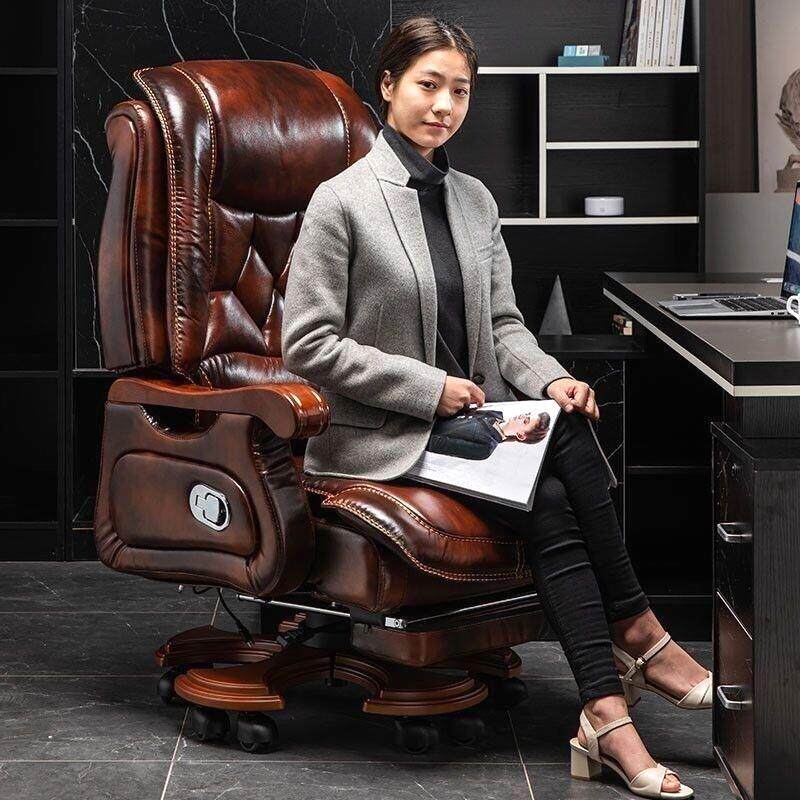 真皮旋转可躺办公椅商务老板椅按摩电脑椅子书房家用