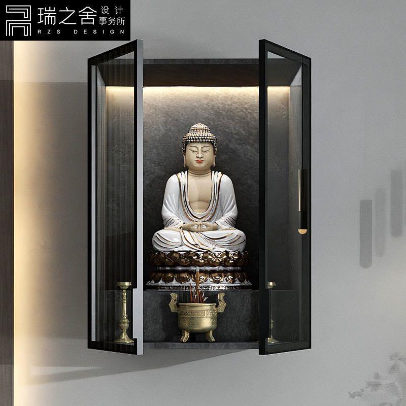意式轻奢家用客厅观音供奉吊柜现代简约带玻璃门佛龛供奉储物壁柜