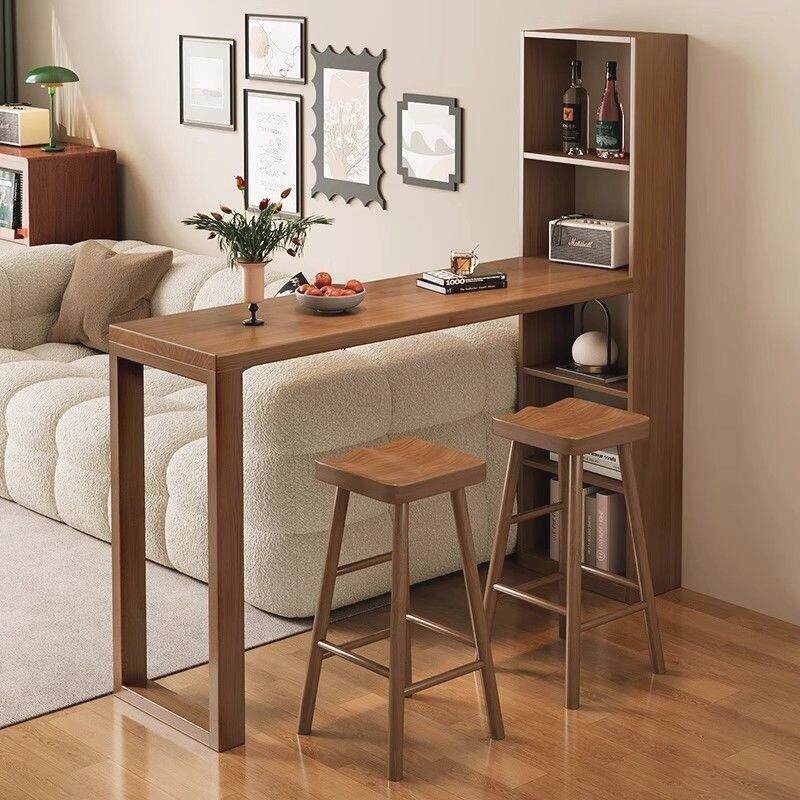 北欧实木吧台桌隔断家用小户型客厅窄桌吧台式厨房酒柜一体长条桌