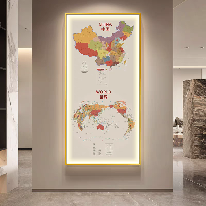 世界地图中国LED灯画办公室入户玄关书房横版装饰画客厅会议室画,家居饰品,现代装饰画,淘宝优惠券,粉丝福利购,淘宝优惠卷