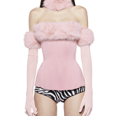 SylCue 套上衣 洋气百搭毛毛拼接显瘦抹胸背心带袖 美式 辣妹风时尚