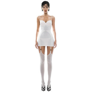 套装 SylCue 欧美时髦辣妹风低胸显瘦吊带连衣裙搭配吊带丝袜时尚