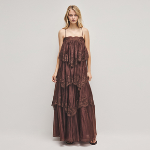 SylCue 性感轻熟御姐蕾丝花边层次感显瘦吊带连衣裙百搭女神长裙