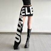 SylCue 港味复古风字母印花高腰百搭半身裙飘带紧身显瘦包臀短裙