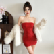 SylCue 性感辣妹风时尚 亮闪闪红色显瘦抹胸连衣裙收腰百搭包臀裙