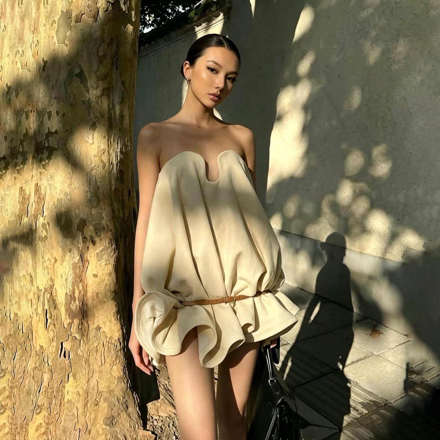 古希腊女神感立体波浪抹胸连衣裙图片