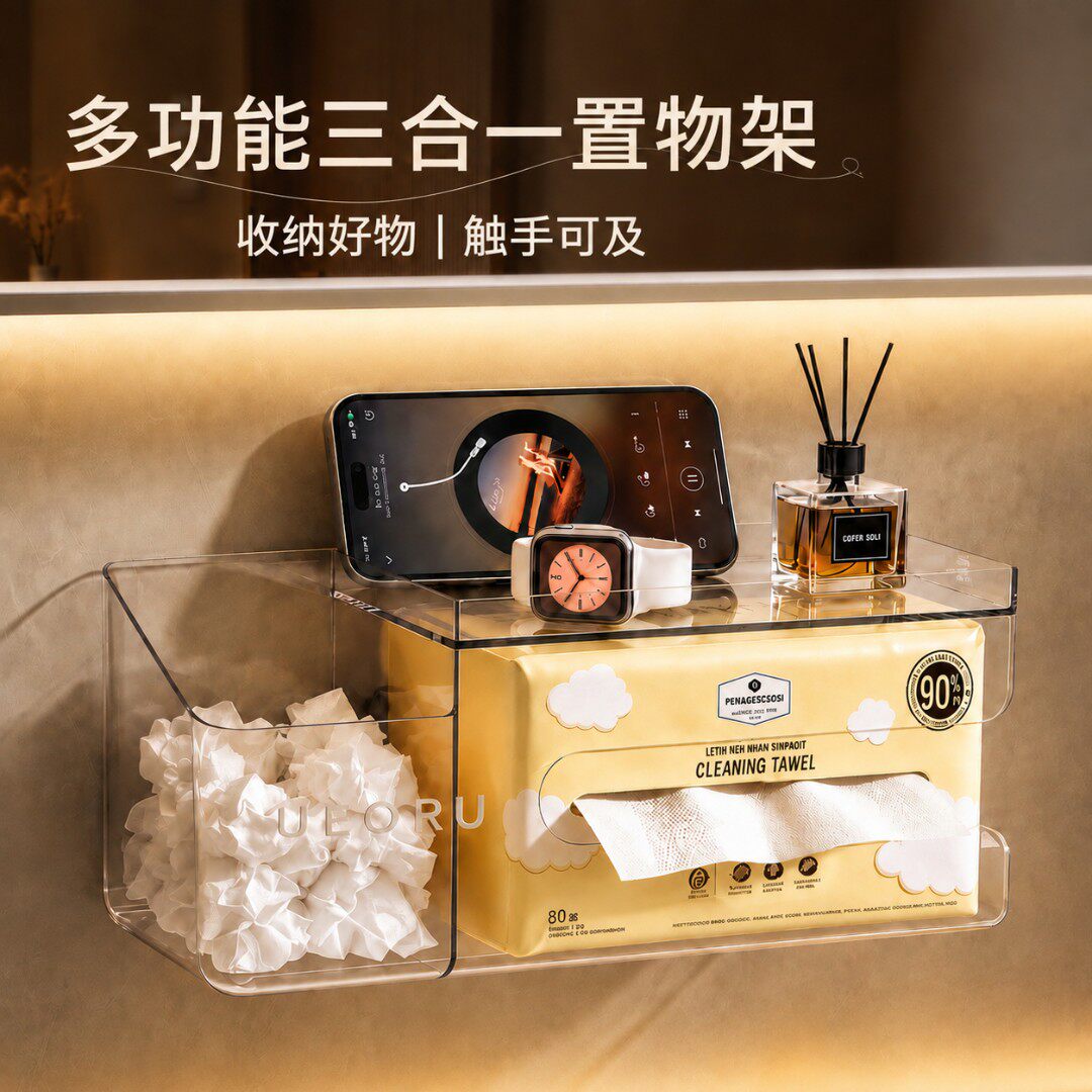 免打孔壁挂浴室洗脸巾收纳盒