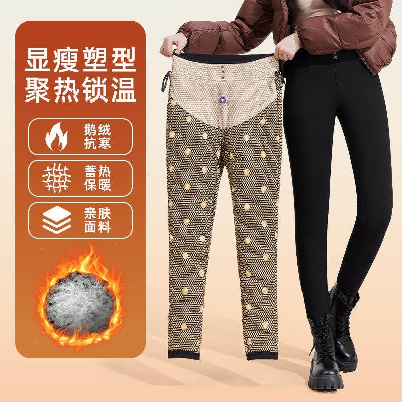 维多利亚新款羽绒裤女外穿冬季休闲加绒加厚保暖修身显瘦打底黑色