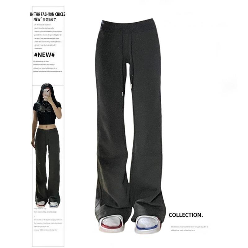 维多利亚深灰色微喇休闲裤女2025新款显瘦微弹阔腿梨形身材显瘦运