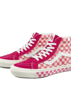 Vans/范斯 SK8-Hi 潮流经典 复古 高帮板鞋 粉色棋盘格