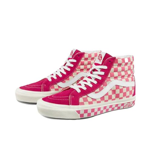 Vans/范斯 SK8-Hi 潮流经典 复古 高帮板鞋 粉色棋盘格