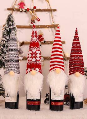 Knitted Sweater Fur Christmas Wine Bottle Cover Faceless