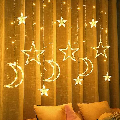 LED Star Moon Curtain String Light 3.5M Battery Powered Chri