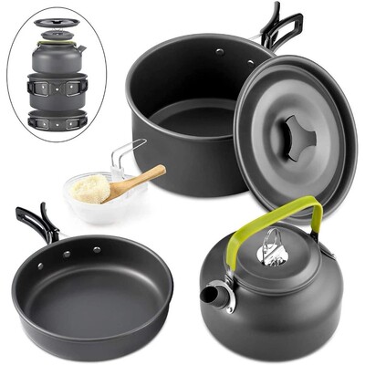 Outdoor camping cookware set aluminum non stick pot portable