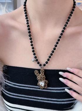 韩国东大门串珠土星爱心锆石豹纹兔子项链女时尚夸张个性锁骨链潮