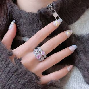 微镶粉色方糖仿贝母戒指女轻奢高级感指环设计食指戒新款轻奢时尚