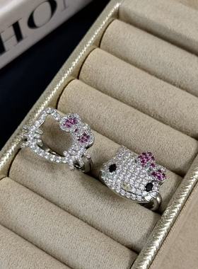 微镶锆石KT猫咪戒指女y2k甜酷小众设计感食指戒爆闪精致指环潮