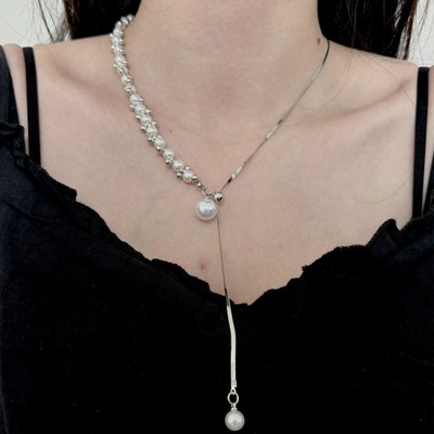 朋克辣妹风珠珠串珠抽拉式项链女独特个性夸张锁骨链小众气质颈链