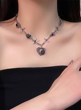 暗黑辣妹复古黑色山茶花项链女高级设计玫瑰气质法式choker锁骨链