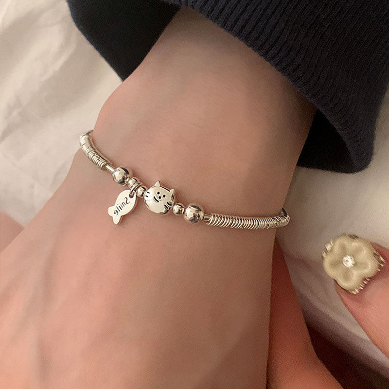 小猫吃鱼小狗骨头金属圈圈手链女设计感可爱精致时尚百搭手环手饰