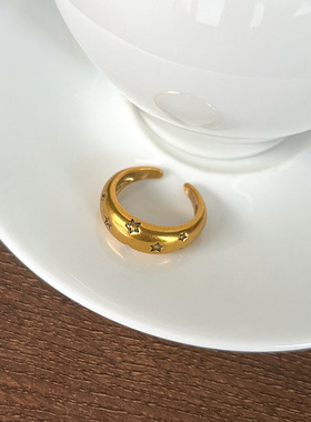 五角星夸张vintage不掉色古金开口指环小众中古设计感戒指女潮饰