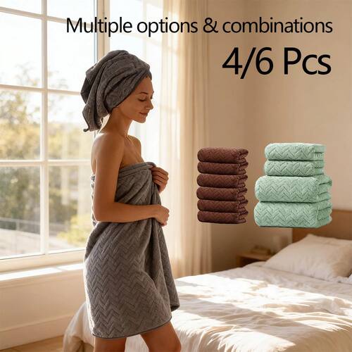 4/6 Pcs Towel Set - Soft Hand Towel Absorbent Bath towel Set