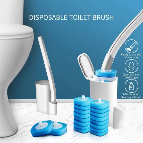 Disposable Toilet Brush Set with Storage Caddy and 16 Refill