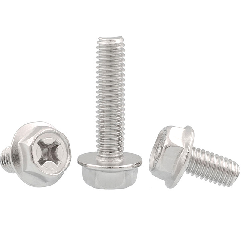 M4 M5 M6 201不锈钢十字法兰螺丝 外六角法兰面螺栓 防滑带垫螺钉