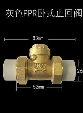 PPR卧式止回阀塑料灰色单向水表热熔防倒流直通式活接逆X止阀4分2