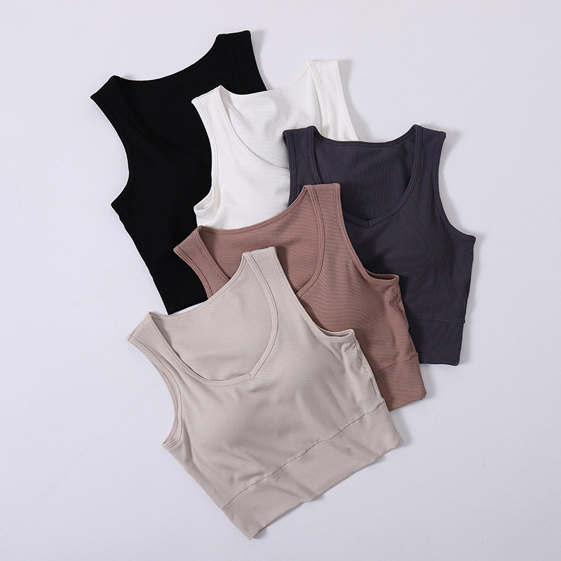 一件带胸垫v领露脐吊带女夏修身薄款内搭打底短款背心可外穿