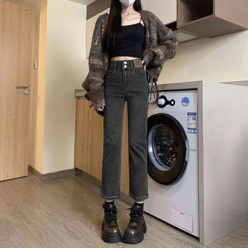 烟管牛仔裤女春秋2026新款今年流行爆款小个子黑色弹力九分直筒裤