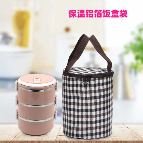 饭盒袋圆形圆桶保温铝箔加厚大容量防水手提袋便当包保温桶袋子