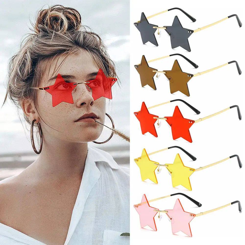 Rimless Star Shape Sunglasses rendy Sun Glasses for Women &