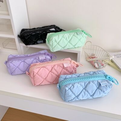 Soft Quilting Big Zipper Pencil Case School Stationary Stora