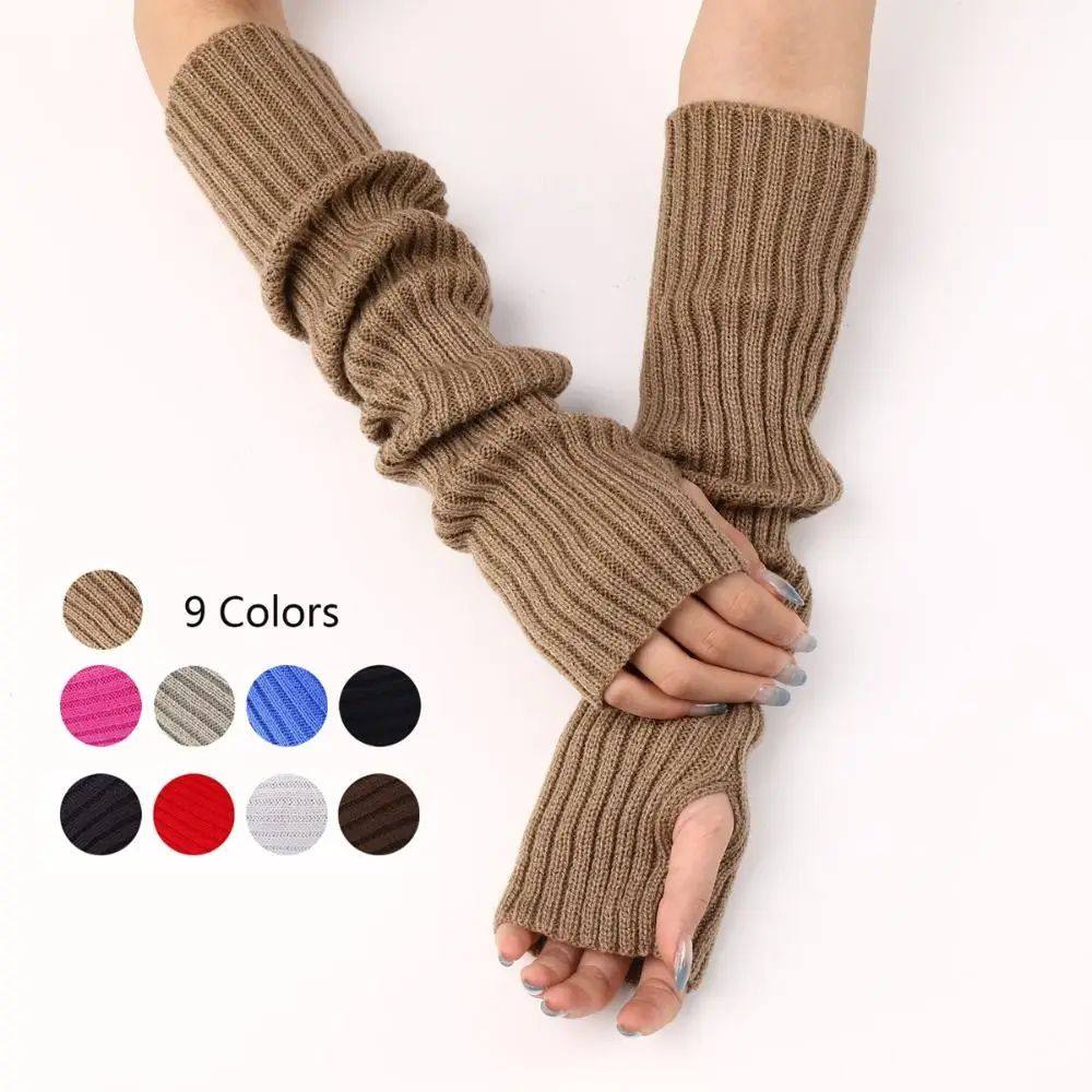 Women Knitted Arm Warmers Long Fingerless Gloves Winter Goth