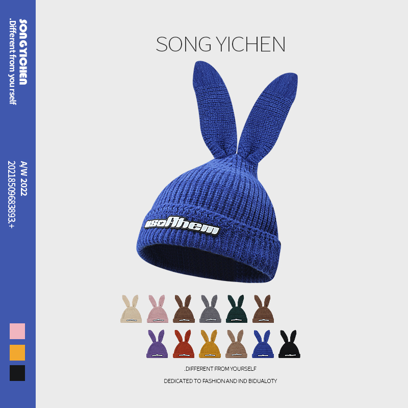 网红ins可爱长兔耳朵毛线帽子女