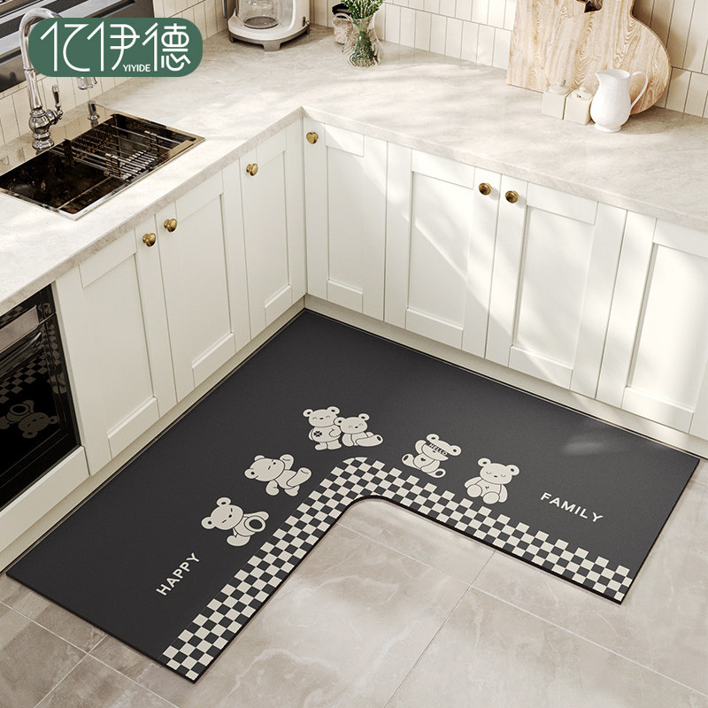 厨房地垫防滑防油可擦免洗吸水耐脏脚垫子防水专用7字型转角地毯