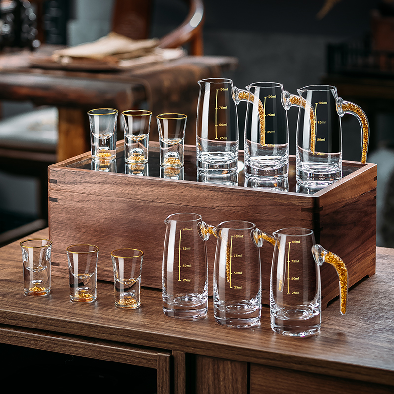 金箔白酒杯套装水晶玻璃分酒器