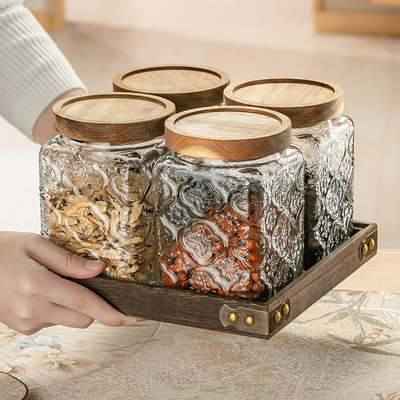 新中式窗花玻璃密封干果收纳盒