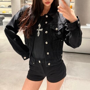 短款 现货 黑白新款 牛仔夹克全棉修身 外套女潮牌平替 十字永恒修身