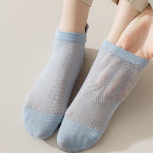 春夏网眼提耳短袜薄款 百搭纯色ins潮中短筒船袜网红 透气短款